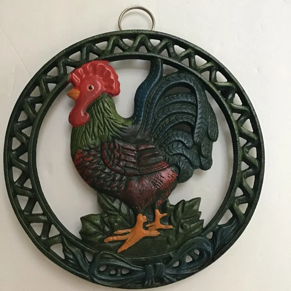 Painted‎ Cast Iron Rooster Trivet Wall Hanging